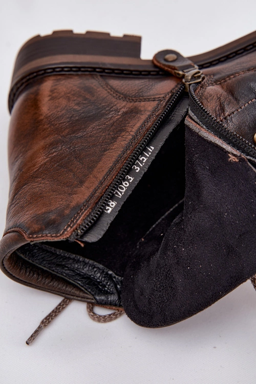 Botki Damskie Z Naturalnej Skóry Na Płaskim Obcasie Maciejka 07063-02 Brązowe