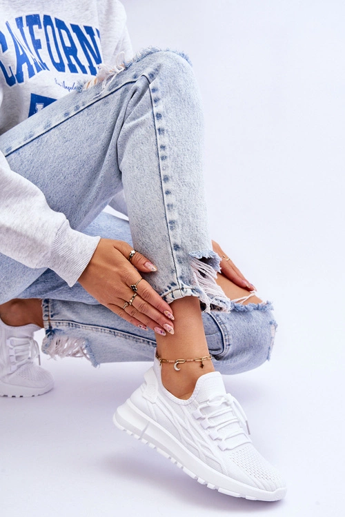 Damskie Wsuwane Buty Sportowe Sneakersy Białe Rosett