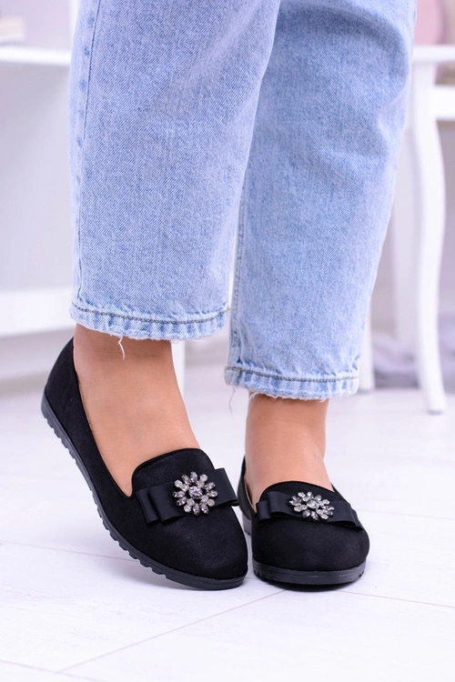 Czarne Damskie Baleriny Lordsy Cyrkonie Rumi