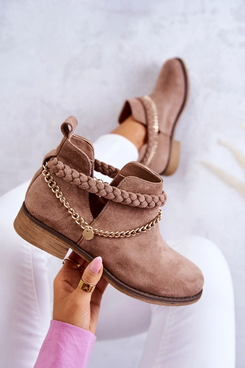 Zamszowe Botki Z Łańcuszkiem Brązowe Talitha