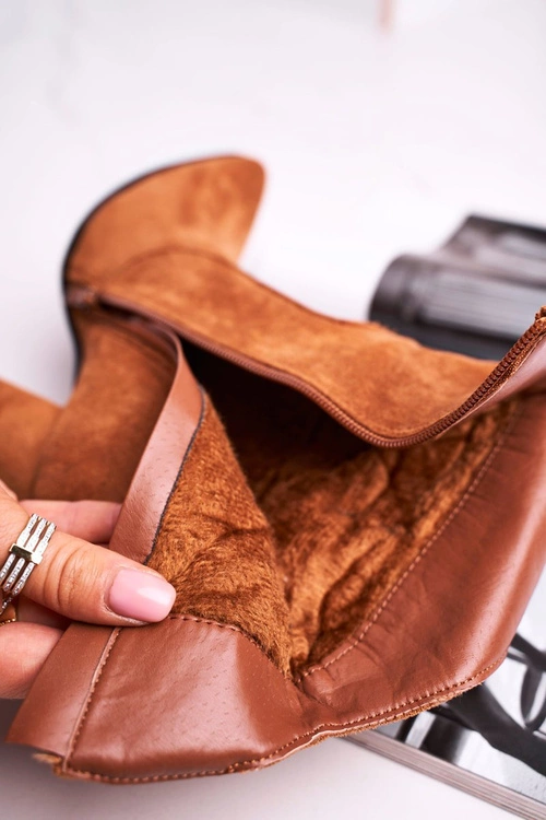 Botki Damskie Na Słupku Eko-Zamsz Camel Ecstasy