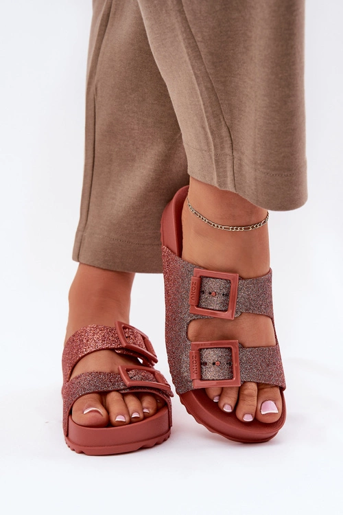 Pachnące Klapki Damskie Z Brokatem I Klamrami ZAXY RR285025 Brudny Róż