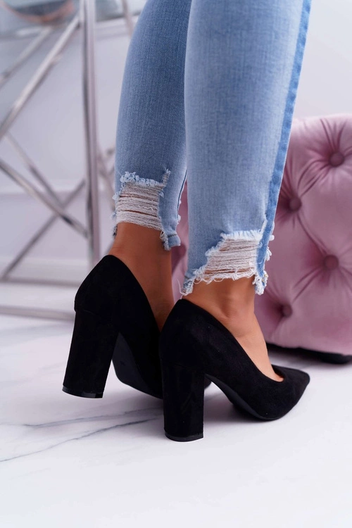 Czółenka Damskie Na Słupku Zamszowe Czarne Eriela