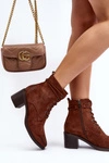 Damskie Botki Na Niskim Obcasie Sznurowane Brązowe Serellia