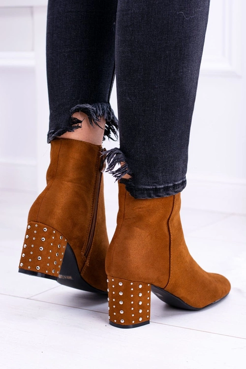 Ciepłe Damskie Botki Na Słupku Brązowe Jokasta