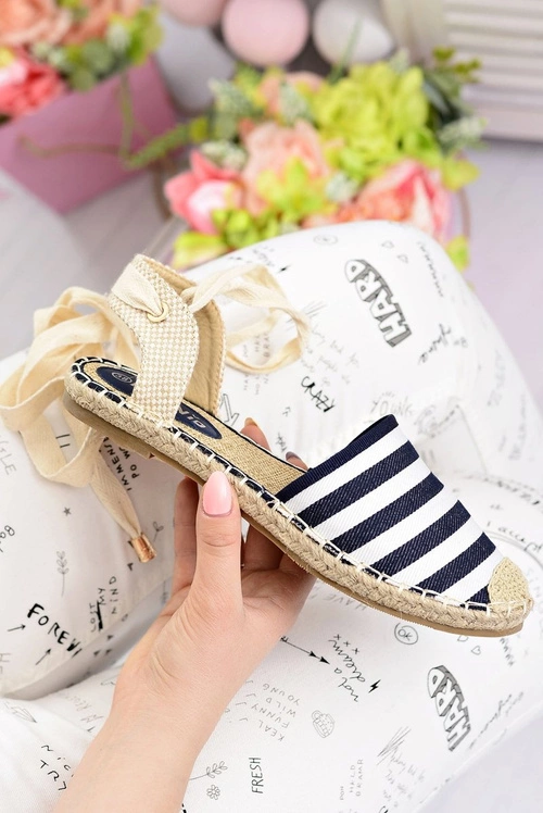 Damskie Lniane Balerinki Wiązane Marynarskie Espadryle Sea