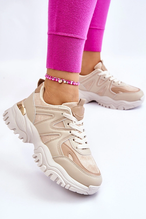 Klasyczne Sportowe Buty Na Platformie Beżowe Bowie