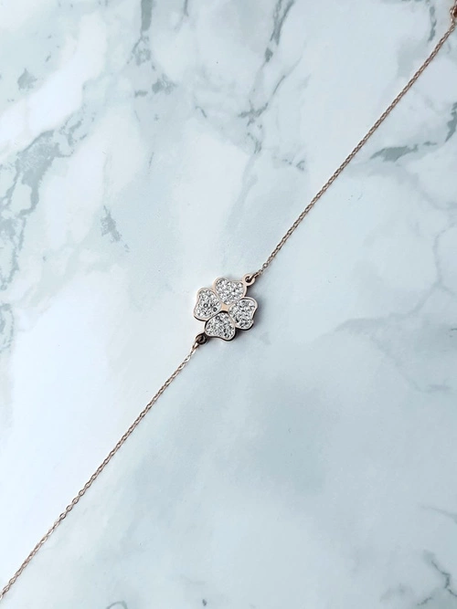 Damska Bransoleta Na Łańcuszku Koniczynka Różowe Złoto Selene