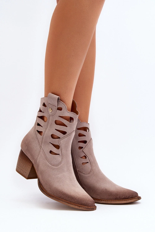 Skórzane Botki Z Wycięciami Maciejka 06412-04 Beżowe