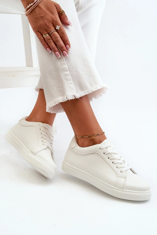 Niskie Sneakersy Buty Sportowe Damskie Z Eko Skóry Białe Diunna