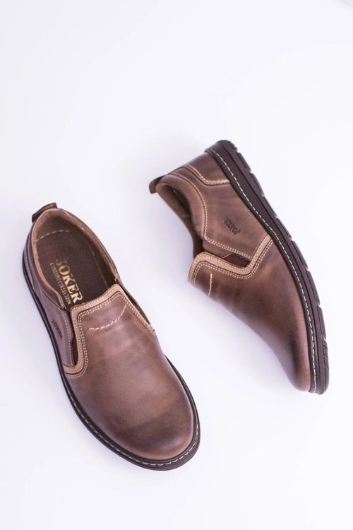 Wsuwane Skórzane Męskie Półbuty Leonidas Brązowe