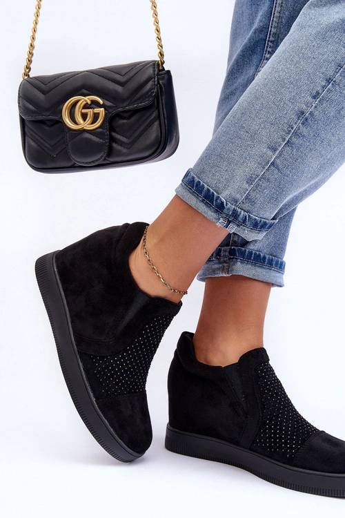 Niskie Zamszowe Zdobione Botki Damskie Czarne Afarena