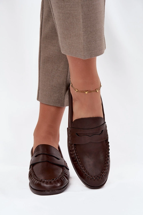 Półbuty Loafersy Damskie Z Eko Skóry Brązowe Lilith