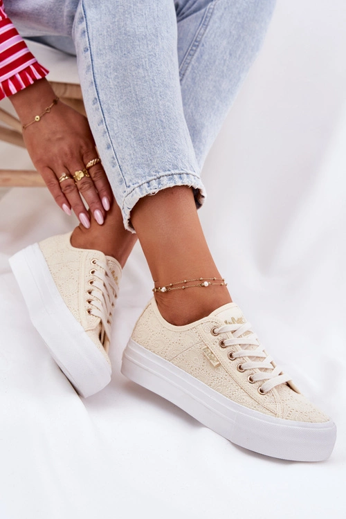 Trampki Damskie Z Koronką Lee Cooper LCW-25-31-3440L Beżowe