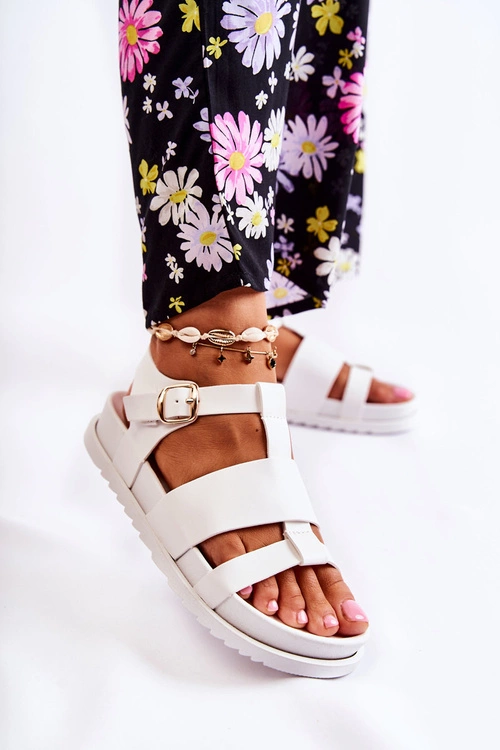 Skórzane Sandały Na Platformie Białe Tessy