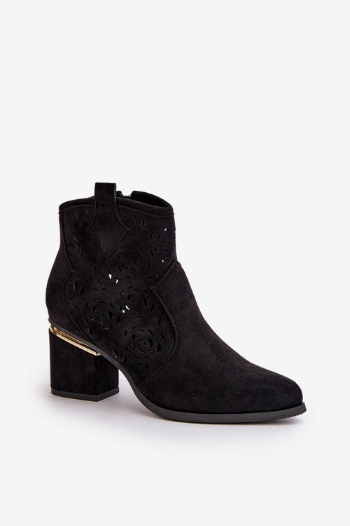 Ażurowe Botki Kowbojki Na Słupku Zapinane Na Zamek Czarne Vosilara