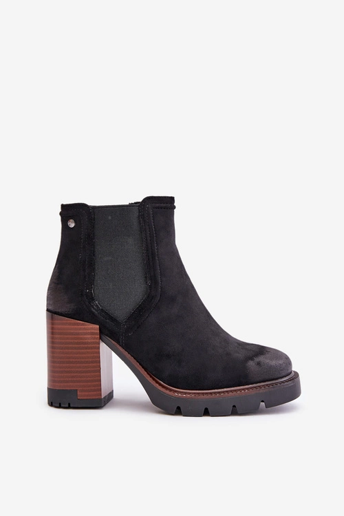 Ocieplane Botki Damskie Na Słupku Z Eko Zamszu Vinceza 58356 Czarne