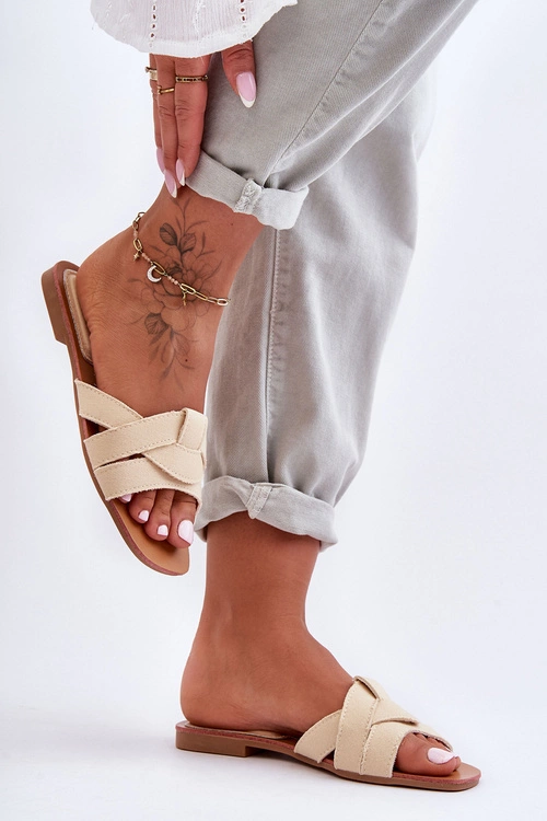 Damskie Materiałowe Klapki Beżowe Aversa