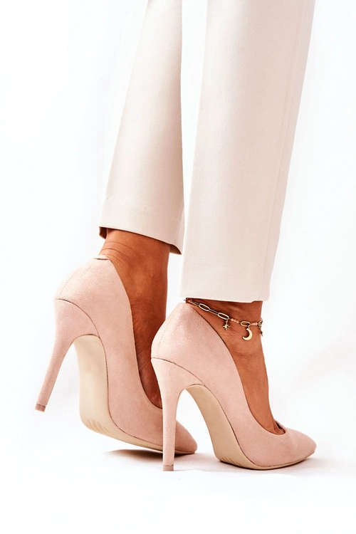 Zamszowe Wysokie Szpilki Beżowe Melany