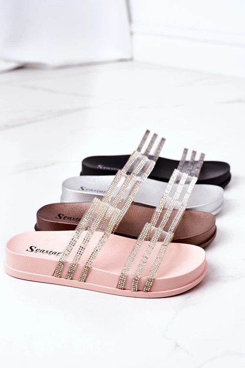 Gumowe Klapki Z Cyrkoniami Różowe Złoto Miss You