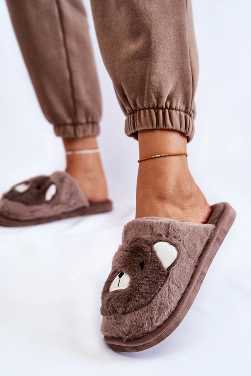 Damskie Futrzane Papcie Z Misiem Brązowe Solly