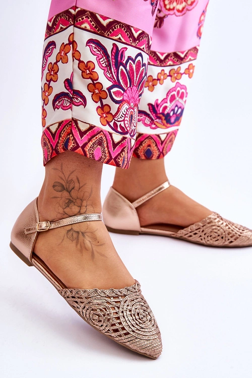 Eleganckie Sandały Damskie Płaskie Różowe Złoto Sheia