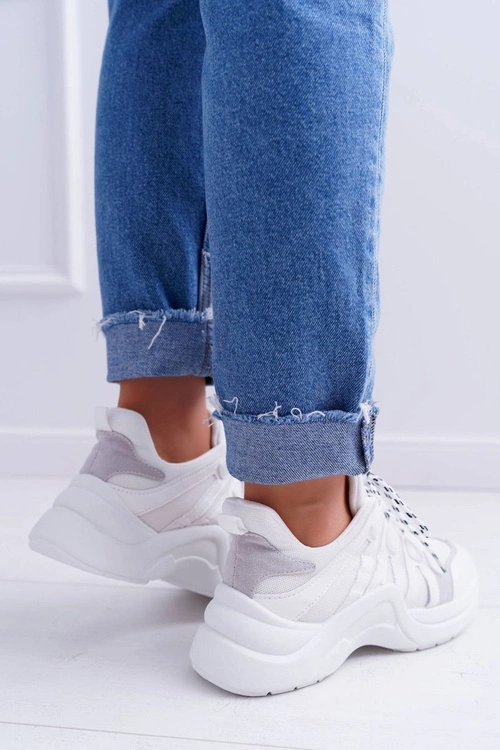 Sportowe Damskie Buty Gruba Podeszwa Białe Fina