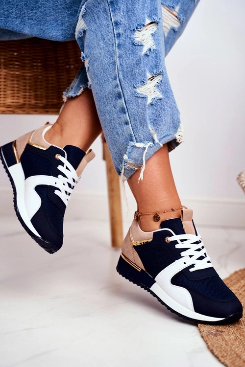 Sportowe Damskie Buty Granatowe Złote Elementy Clementine