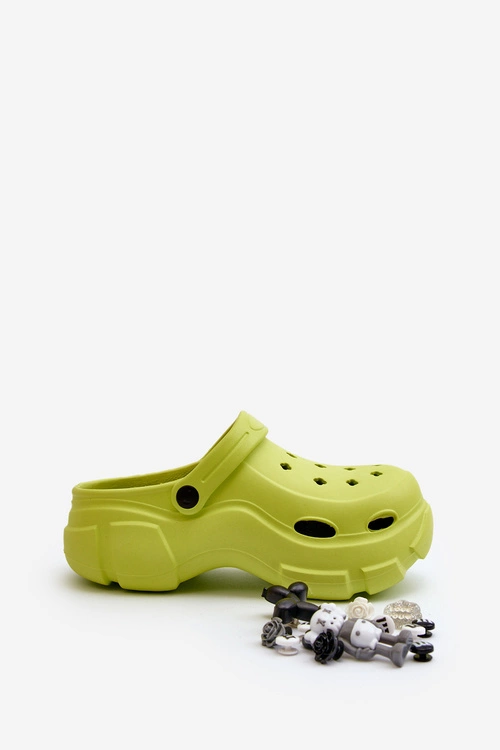 Piankowe Damskie Lekkie Klapki Na Masywnej Podeszwie Limonkowe Matirra