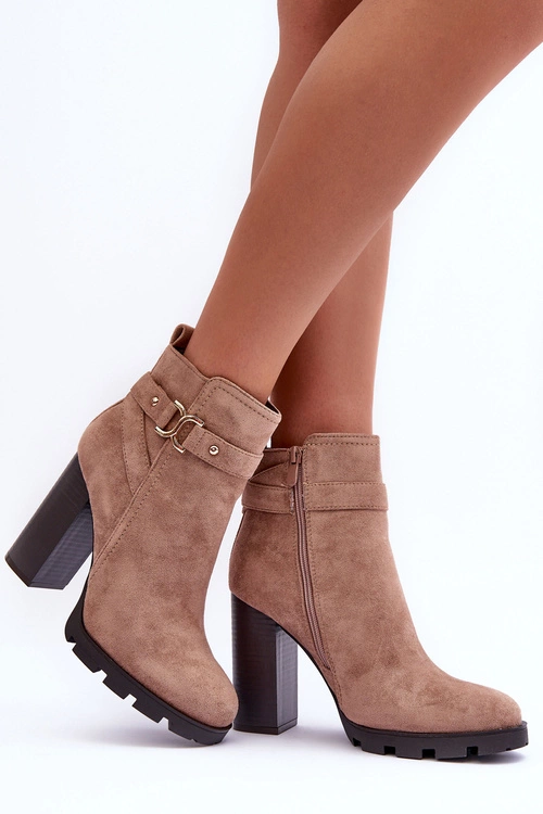 Zamszowe Botki Na Wysokim Słupku Beżowe Liani