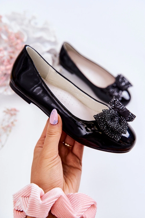 Dziecięce Lakierowane Balerinki Z Kokardą Czarne Zolly