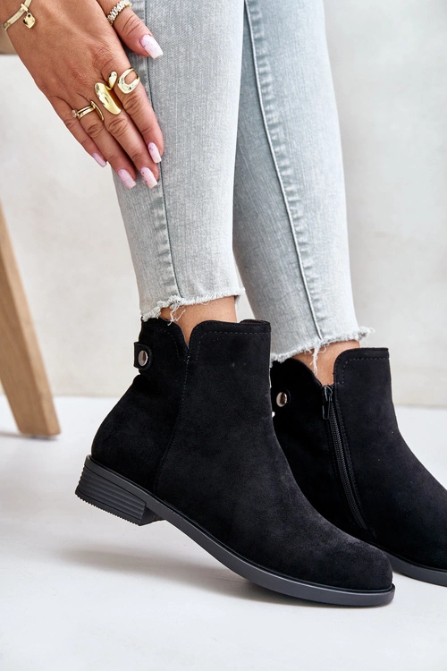 Ocieplane Niskie Botki Sztyblety Na Zamek Eko Zamszowe Czarne Telluara