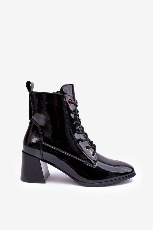 Lakierowane Botki Na Słupku Czarne Basciano