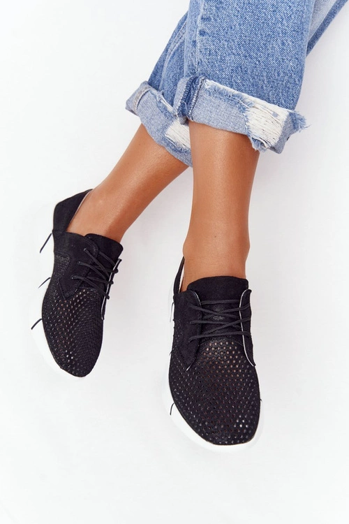 Damskie Skórzane Sportowe Buty Czarne Day Trip