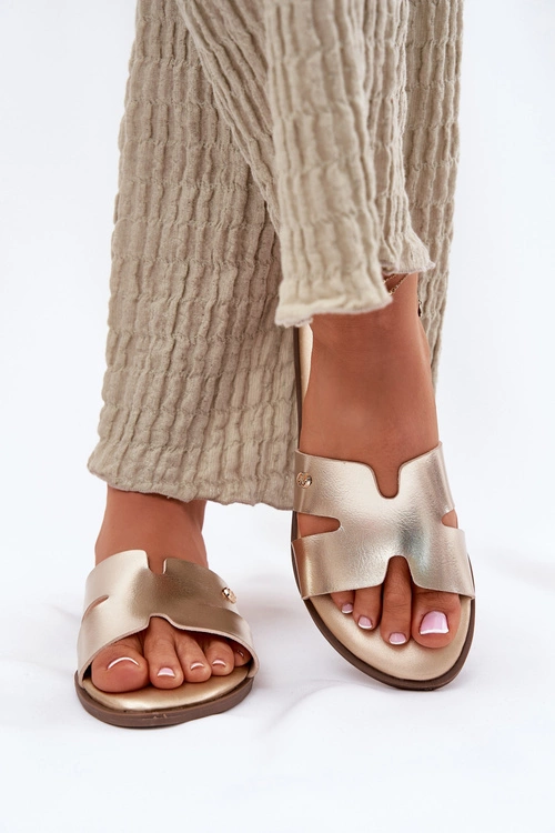 Klapki Damskie Płaskie Z Eko Skóry Złote Firvania