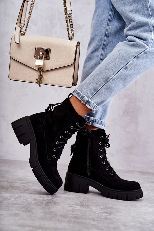 Zamszowe Damskie Ocieplane Botki Na Suwak Czarne Emilien