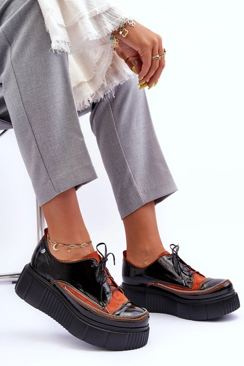 Skórzane Damskie Półbuty Maciejka 50740-18 Czarne