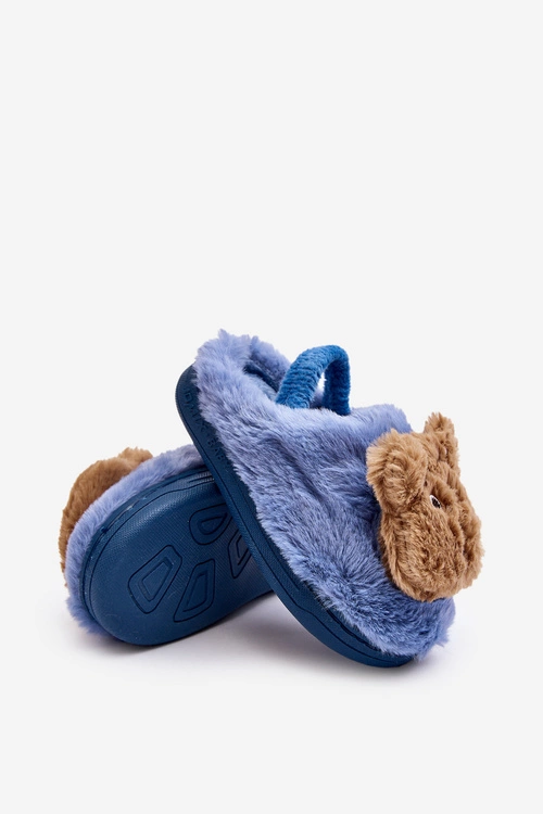 Kapcie Dziecięce Futrzane Z Misiem Niebieskie Dicera