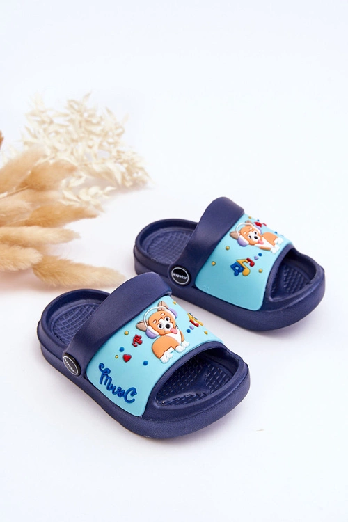 Lekkie Dziecięce Klapki Sandałki Z Motywem Pieska Granatowe Rico