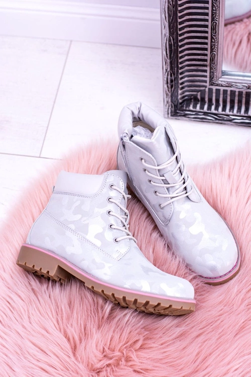 Dziecięce Młodzieżowe Ocieplane Szare Botki Traperki MoroStyle