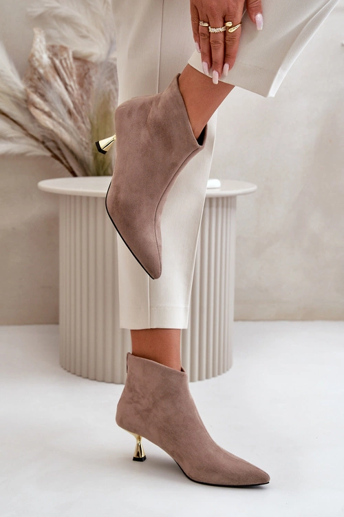 Botki Damskie Na Szpilce Eko Zamszowe Ciemnobeżowe Terlena