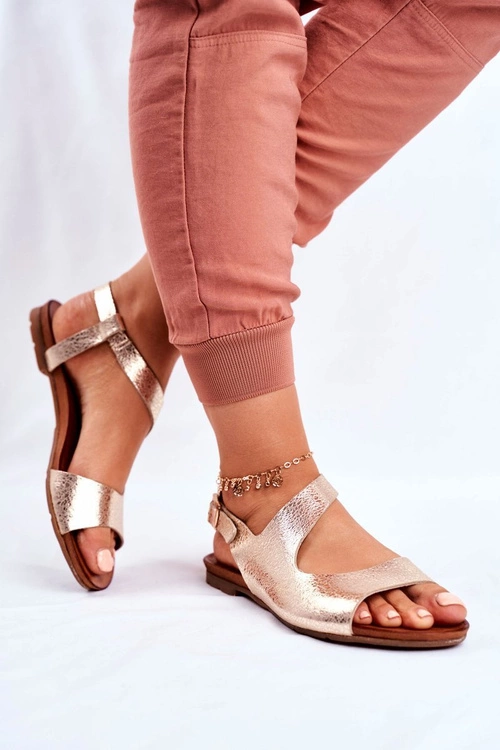 Damskie Sandały Laura Messi Skórzane 1116 Snake Złote Vollare