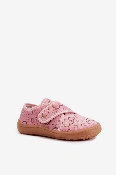 Kapcie Dla Dziewczynki Na Rzep Barefoot Serduszka Froddo G1700438-18 Różowe
