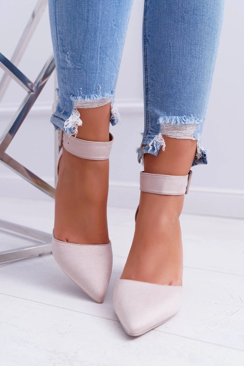 Czółenka Damskie Na Słupku W Szpic Beżowe Domine