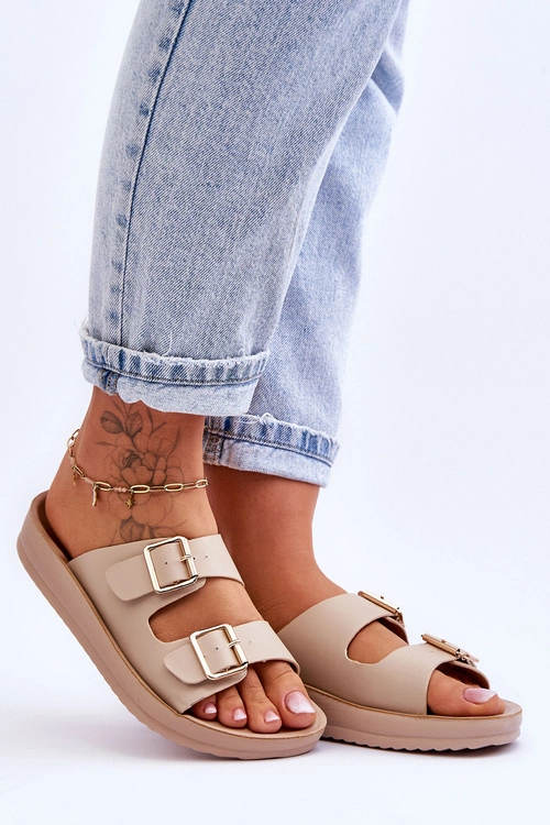 Damskie Klapki Na Platformie Z Paskami Beżowe Clever