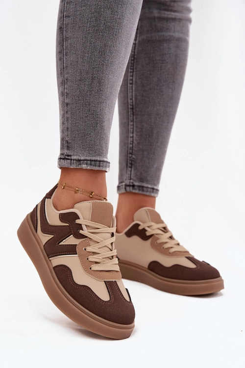 Sneakersy Damskie Niskie Eko Skórzane Brązowe Givelle