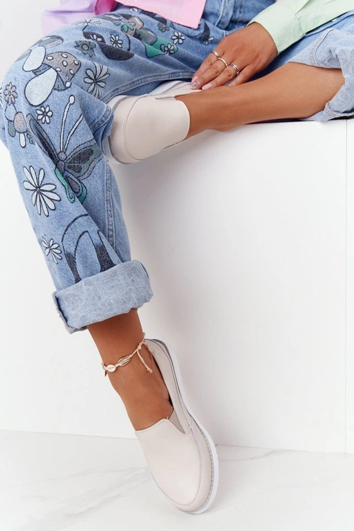 Damskie Skórzane Tenisówki Slip-On S.Barski Beżowe