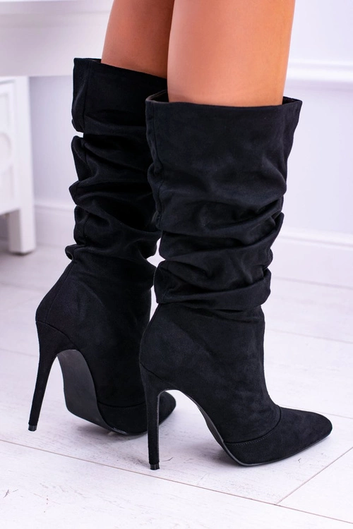 Lu Boo Czarne Wysokie Zamszowe Botki na Szpilce Bellisario
