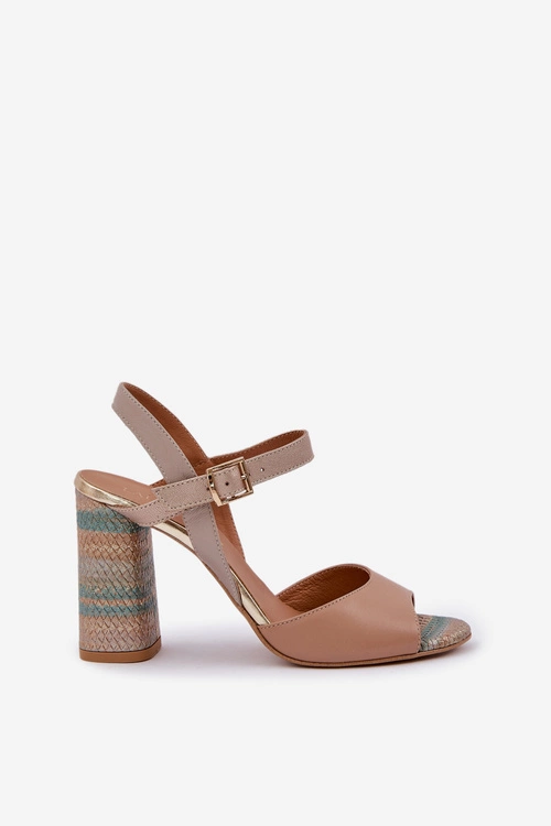 Skórzane Eleganckie Sandały Na Słupku Laura Messi 2136 Ciemnobeżowe