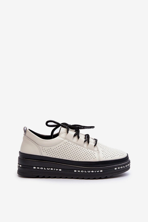 Skórzane Półbuty Damskie Na Platformie S.Barski LR769A Beżowe